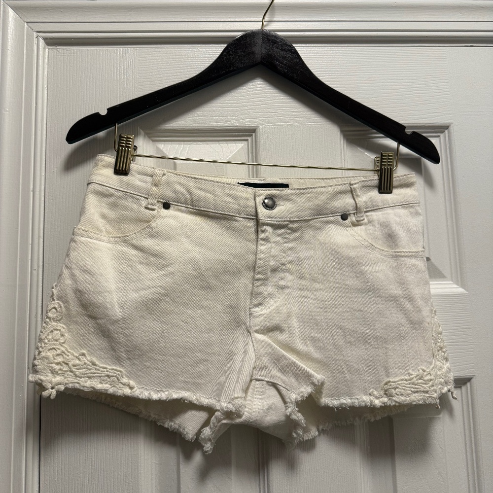 Ambiance Apparel White Jean Shorts (Size Medium) Good Condition (2 Small Stains)